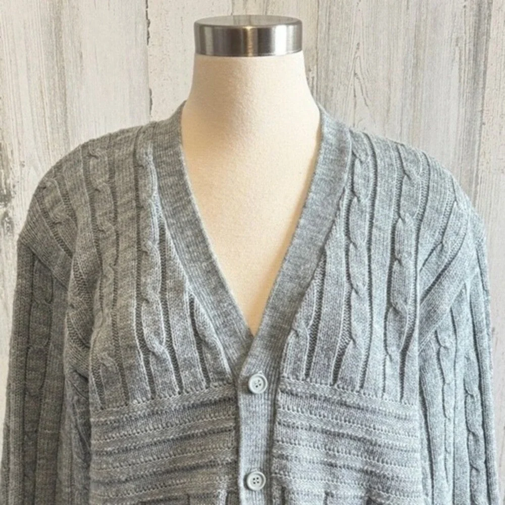 Vintage cardigan cable knit grandpa sweater grey size‎ large men women's